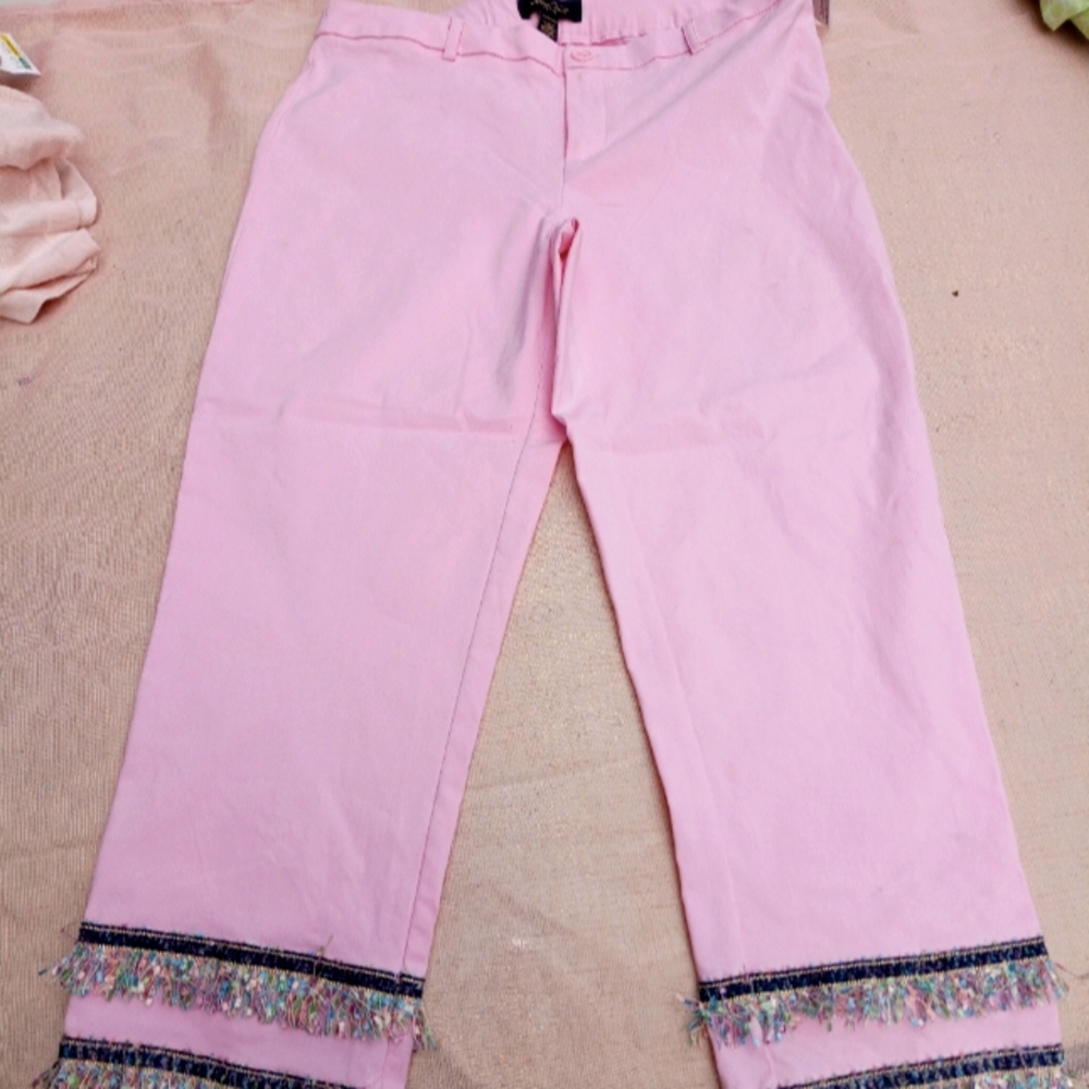 Melissa Paige Pink Cropped Jeans with Fringe